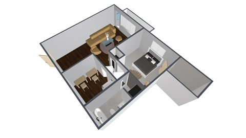 Floor plan for 1 bed, 1 bath, 625 sqft